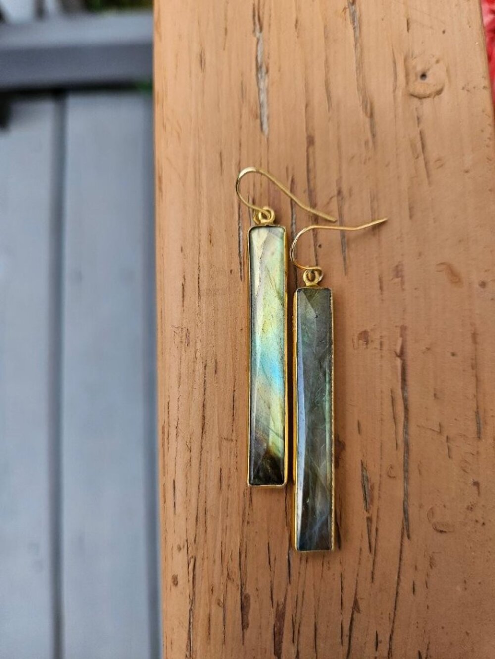 Long Labradorite Statement Earrings
